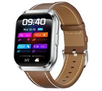 Montre Connectée 1,83 Pouces Appels Bluetooth Fréquence Cardiaque IP68 Silver Vegan Leather Band YONIS