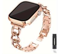 Montre connectée 2 en 1 avec bracelet et étui de protection pour iWatch, rose doré