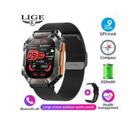 Montre connectée adulte avec boussole (batterie 650 mA, boîtier noir) compatible Android et iOS. Étanche,