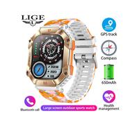 Montre connectée adulte avec boussole (batterie 650 mA, camouflage orange) pour Android et iOS. Étanche,