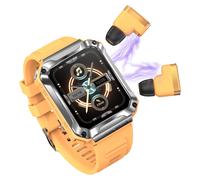 Montre connectée avec écouteurs, écran tactile 1,96", mémoire interne de 4 Go, permet de répondre aux appels et de consulter les messages.