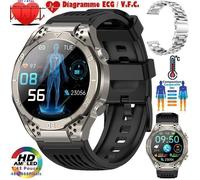 Montre Connectée ECG XtraDiTech Cardiofréquencemètre Thermomètre Moniteur Santé Multifonction Écran AMOLED Appel 2 Bracelets