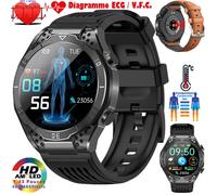 Montre Connectée ECG XtraDiTech Cardiofréquencemètre Thermomètre Moniteur Santé Multiparamétrique Écran AMOLED Appel 2 Bracelets