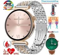 Montre Connectée ECG XtraDiTech Cardiofréquencemètre Thermomètre Moniteur Santé Multiparamétrique Écran AMOLED Appel 2Bracelets