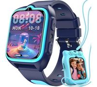 Montre Connectée Enfant 4G, GPS+LBS+WiFi, Appel Vidéo HD, Chat Vocal, SOS, Torche, Garçon/Fille, Bleu