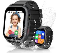 Montre Connectée Enfant 4G, Ip68 Montre Gps Enfant Pour Fille Garçon Avec Appel Vidéo Chat Familial Sos Téléphone Etanche Jeux Réveil Mode Classe,Smartwatch Téléphone Cadeau Pour 4-12 Ans (Noir-Gps)