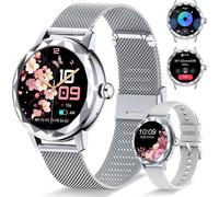 Montre Connectée Femme, Avec 2 Bracelets Ajustables, Fonction Appel/Réponse Bluetooth, Écran Tactile 1,19"" Smartwatch, Suivi 123 Modes Sportifs, Ios/Android, Support Français, Argent