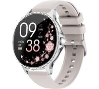 Montre Connectée Femme Avec Appel, 1.27'' Hd Smartwatch Avec Fonction Féminine, 24H Fréquence Cardiaque/Spo2/Sommeil, 120+ Modes Sportifs, Ip68 Podomètre Android Ios Argent (Bracelet Gris)
