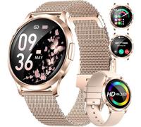 Montre Connectée Femme avec Appel Bluetooth,1.32"" Amoled Display Ronde Smartwatch Femme avec 110+ Modes Sportifs/Fonction Féminine/Fréquence Cardiaque/Sommeil,IP68 Android iOS Rose Or