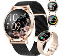 Montre Connectée Femme Avec Appel Bluetooth,1.32"" Amoled Display Ronde Smartwatch Femme Avec 110+ Modes Sportifs/Fonction Féminine/Fréquence Cardiaque/Sommeil,Ip68 Android Ios Or Noir
