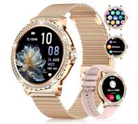 Montre Connectée Femme avec Appel Bluetooth: 1.32" Smartwatch avec Fonction Féminine Cardiofréquencemètre Sommeil Montre Modes Sport Montre IP67 Fitness Podomètre pour Android iOS,Or Bracelet Milanese