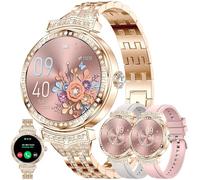 Montre Connectée Femme avec Appels Bluetooth, 1,32” AMOLED 5ATM Smartwatch avec 123 Modes Sportifs/SpO2/Fréquence Cardiaque/Lecteur de Musique/Montre Intelligente Fitness pour Android iOS (Doré)