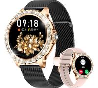 Montre Connectée Femme Bluetooth Appels Pour Android Ios 1,32"" Hd Full Touch Screen Smartwatch Diamant Maille Noir,Fréquence Cardiaque,Moniteur De Sommeil,Podomètre,Calories,100+ Mode Sport