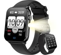 Montre Connectée Femme Homme, Torche Intégrée, Appel Bluetooth Podomètre Cardiofréquencemètre Oxymètre, Étanchéité Ip68, Cycle Menstruel, Analyse Du Sommeil, Pour Android Et Ios (Noire)