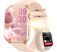 Montre Connectée Femme Homme, Torche Intégrée, Appel Bluetooth Podomètre Cardiofréquencemètre Oxymètre, Étanchéité Ip68, Cycle Menstruel, Analyse Du Sommeil, Pour Android Et Ios (Rose)