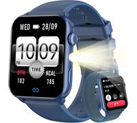 Montre Connectée Femme Homme, Torche Intégrée, Appel Bluetooth Podomètre Cardiofréquencemètre Oxymètre, Étanchéité Ip68, Cycle Menstruel, Analyse Du Sommeil, Pour Android Et Ios (Bleu)