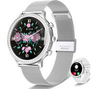 Montre Connectée Femme Ronde Appel Bluetooth Intelligente Smartwatch Sport/Spo2/Fréquence Cardiaque/Sommeil/Tension Artérielle Podometre Calories D'Activité Podomètre Argenté