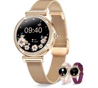 Montre Connectée Femme Ronde Avec Appel Bluetooth 3 Bracelets 41Mm/1.27"" Petite Smartwatch Femme Pour Android Ios Podomètre Fréquence Cardiaque Suivi Sommeil Strass Brillants, Or Rose