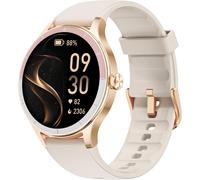 Montre Connectée Femme Ronde, Tendance Running Podomètre, 100+ Modes Sportives, Montre Connectée Santé/Cardio/Sommeil, Smartwatch Compatible Android/iOS, Répondre Appels, Étanche IP68, Beige