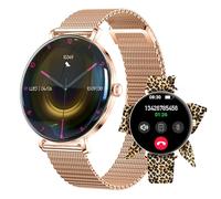 Montre connectée Forever Lucca SB-370 pour femme avec fonction appel, étanche, accessoire sportif et féminin, deux bracelets, imprimé léopard tendance, or rose, montre-bracelet