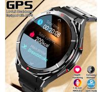 Montre connectée GPS intégrée pour hommes, écran AMOLED de 1.43 pouces, boussole, étanche 3ATM, qualité de natation, appel Bluetooth, nouvelle collection Brown Leather