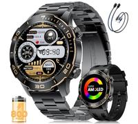 Montre Connectée Homme,1.43" AMOLED,Moniteur de Fréquence Cardiaque Sommeil | Robuste Aluminium, 800mAh,IP68 Étanche, BP/SpO2, pour Android iOS, Rose Noir
