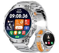 Montre Connectée Homme,1.85"HD Grand Écran/1000 mAh Batterie/LED Lampe pour Android iOS, Smartwatch Homme avec Appel Bluetooth, 24/7 Fréquence Cardiaque, 100+ Modes Sportifs, IP68 Étanche, Argent