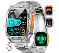 Montre Connectée Homme, 1000 mAh Batterie/LED Lampe Smartwatch avec Appel Bluetooth, 2.01'' HD Rectangle Écran/100+ Modes Sport/Sommeil/IP68 Étanche Montre Connectée pour Android iOS, Orange Argentée