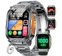 Montre Connectée Homme, 1000 mAh Batterie/LED Lampe Smartwatch avec Appel Bluetooth, 2.01'' HD Rectangle Écran/100+ Modes Sport/Sommeil/IP68 Étanche Montre Connectée pour Android iOS, Orange Noire