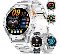 Montre Connectée Homme (3 Bracelets) - Appel Bluetooth/Led Lampe, Écran Amoled 1,43"", Étanché Ip68, 100+ Modes Sportifs, D'Extérieur Montre Connectée Pour Ios Et Android, Acier Argenté