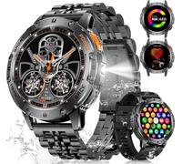 Montre Connectée Homme 530mah Avec Torche Led, 1.43'' Militär Smartwatch 3atm Étanche Avec Appels Bluetooth, 113 Modes Sportifs Fréquence Cardiaque Sommeil Podomètre Fitness Tracker Pour Ios Android