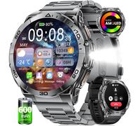Montre Connectée Homme Avec 1,6'' Hd Amoled Écran/Led Lampe/600Mah Batterie, Smartwatch Homme Avec Appel Bluetooth, 100+ Modes Sportifs,Cardiofrequencemetre Sommeil,Etanche Ip68 Pour Android/Ios,Noir
