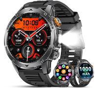 Montre Connectée Homme Avec 1000mah Batterie 1,75"" Amoled Écran/Appels/Led Lampe, 120+ Modes Sportifs, Calories/Spo2/Fréquence Cardiaque/Sommeil Ip68 Étanche Smartwatch Pour Android Ios Noir