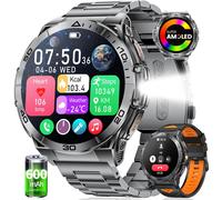 Montre Connectée Homme Avec 600Mah Batterie 1,6"" Amoled Écran/Appels/Led Lampe, 5Atm Étanche 110+ Sportifs Fréquence Cardiaque Sommeil Moniteur Smartwatch Pour Android Ios[MON9261915]