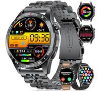 Montre Connectée Homme avec Appels Bluetooth, 1.43'' HD Amoled Écran Smartwatch avec Fréquence Cardiaque/Sommeil, IP68 Étanche Montre Fitness avec 120 Modes Sportifs, 3 Bracelet(Métal/Cuir/Silicone)