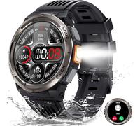 Montre Connectée Homme avec Appels Bluetooth, 1,45"" Militaire Smartwatch 3ATM Étanche avec Torche LED Compas Altitude Baromètre Fréquence Cardiaque SpO2 Surveillance, Fitness Tracker pour Android iOS