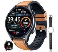 Montre Connectée Homme avec Appels Bluetooth: Smartwatch avec Assistant Vocal et Lecteur de Musique Podomètre Fréquence Cardiaque Oxymetre Sommeil 19 Modes Sportifs pour Android iOS Brun