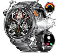 Montre Connectée Homme avec Torche LED, 1.85'' HD Grand Écran 730mAh Montre Connectée avec Appels Bluetooth, IP68 Étanche Smartwatch avec 24/7 Fréquence Cardiaque, SpO2 pour Android iOS, 2 Bracelets