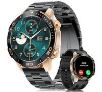 Montre Connectée Homme Elegant avec Appel Bluetooth/Assistant Vocal,1.43‘’ HD AMOLED Écran,IP68 Étanche Fitness Tracker avec Moniteur de Fréquence Cardiaque/BP/SpO2/Sommeil,pour Android iOS,Or Noir