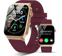 Montre Connectée Homme Femmes Avec Appel Bluetooth, 1.85"" Smartwatch Avec 110+ Sportifs,Etanche Ip68 Smart Watch, Podometre/Cardiofrequencemetre/Sommeil, Montre Sport, Rouge Vin