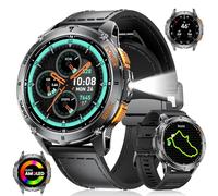 Montre Connectée Homme GPS, Batterie 530mAh, Écran AMOLED 1,43", Montre Militaire avec Lampe Torche et Boussole, 10ATM, Appels Bluetooth pour Android iOS
