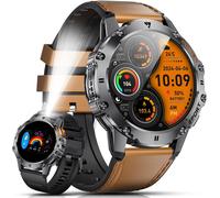 Montre Connectée Homme Militaire,1.43"" Amoled Smartwatch Homme Avec Appel Bluetooth,500mah 5atm Étanche Smartwatch Avec 110+ Sportifs Fréquence Cardiaque/Sommeil Moniteur Android Ios Cuir Marron