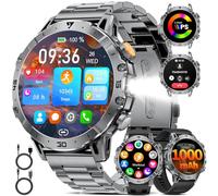 Montre Connectée Homme Militaire, 1.7'' Smartwatch avec 1000mAh, 3 Bracelets + 2 Chargeurs, Appel Bluetooth, LED Lampe, 110+ Modes Sportifs/IP68, Surveillance Cardiaque/Sommeil, Android/iOS EF18-A