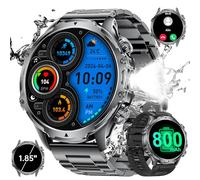 Montre Connectée Homme Militaire,1,85'' HD Grand Écran/800mAh Batterie/LED Lampe,Smartwatch Homme avec Appel Bluetooth,24/7 Fréquence Cardiaque et Sommeil,100+ Modes Sportifs,5ATM Étanche, Android iOS