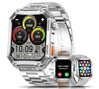 Montre Connectée Homme Militaire,1,96" Smartwatch Homme avec Appel Bluetooth | 3 Bracelets | 100 Modes Sportifs | 400mAh 5ATM Étanche | Fréquence Cardiaque Podomètre Fitness Tracker iOS Android Argent