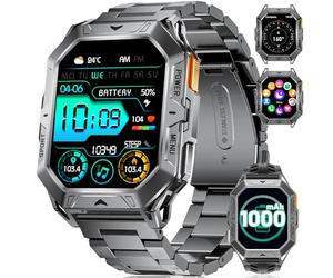 Montre Connectée Homme Militaire,1000mAh Batterie pour Android iOS/256MB Mémoire/Boussole/Baromètre,2.13" AMOLED Smartwatch Homme avec Appel Bluetooth,10ATM Étanche,100+ Modes Sportifs Tracker Fitnes