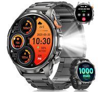Montre Connectée Homme Militaire avec 1000mAh/LED Lampe, 1,91" AMOLED Smartwatch Homme avec Appel Bluetooth, 5ATM Étanche 110+ Modes Sportifs/Fréquence Cardiaque/SpO2/Suivi du Sommeil Android iOS Noir