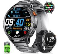 Montre Connectée Homme Militaire avec Appel 800mAh 35 Jours Batterie AMOLED Grand Écran Lampe de Poche 10 ATM Étanche Podomètre/Fréquence Cardiaque/SPO¿ Smartwatch Hommes pour Android iOS