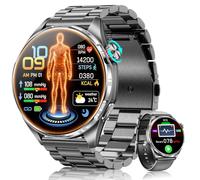 Montre Connectée Homme Santé avec Tension Arterielle ECG HRV, Sommeil, Noir | 1,45" AMOLED Écran, Micro-Check, 24H Fréquence Cardiaque/SpO₂, Analyse santé IA, 70+ Sportifs, Appels & SOS, pour Android/iOS