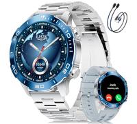 Montre Connectée Homme, Sports/D'affaires, 1,43" AMOLED Écran Smartwatch Homme avec Appel Bluetooth, IP68 Étanche, 170+ Modes Sportifs/Fréquence Cardiaque/Sommeil Compatible Android iOS, Argenté Bleu